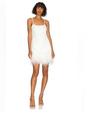 Mari Feather Trim Dress in White